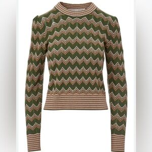 Veronica Beard Green Chevron Knit Sweater with Pink & Taupe Stripes